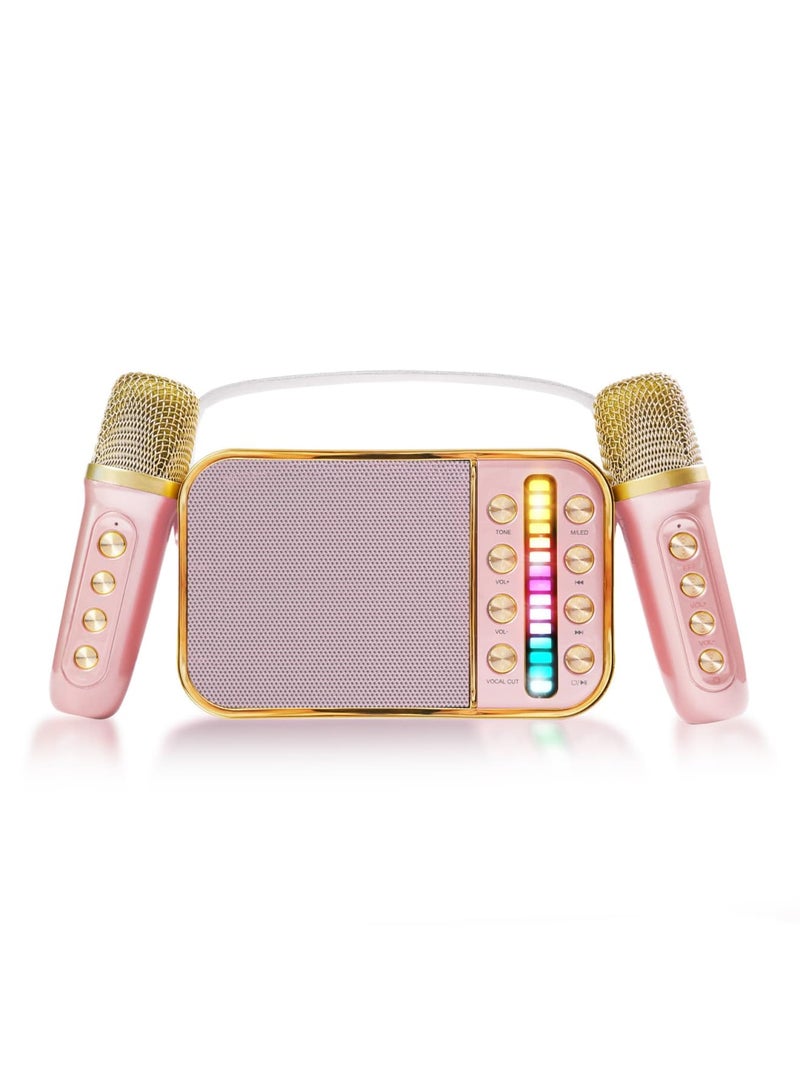 Mini Karaoke Machine with 2 Wireless Microphone Set, Mini Karaoke Machine for Kids  Adults, Portable Handheld Microphone and Speaker Set, Retro Speaker System with Disco Light, Home Party KTV (Pink) - Image 1
